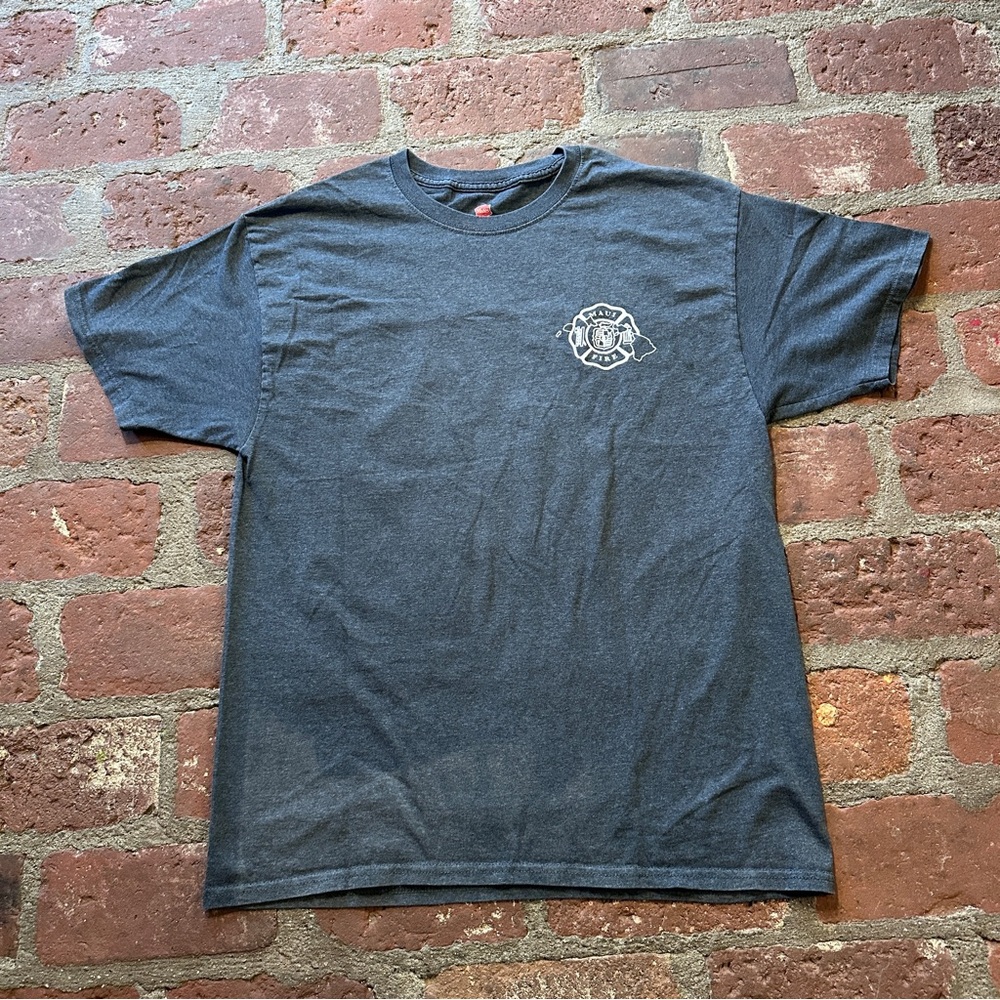 Maui Fire Department Classic Crewneck T-Shirt Large Charcoal Gray White & Silver